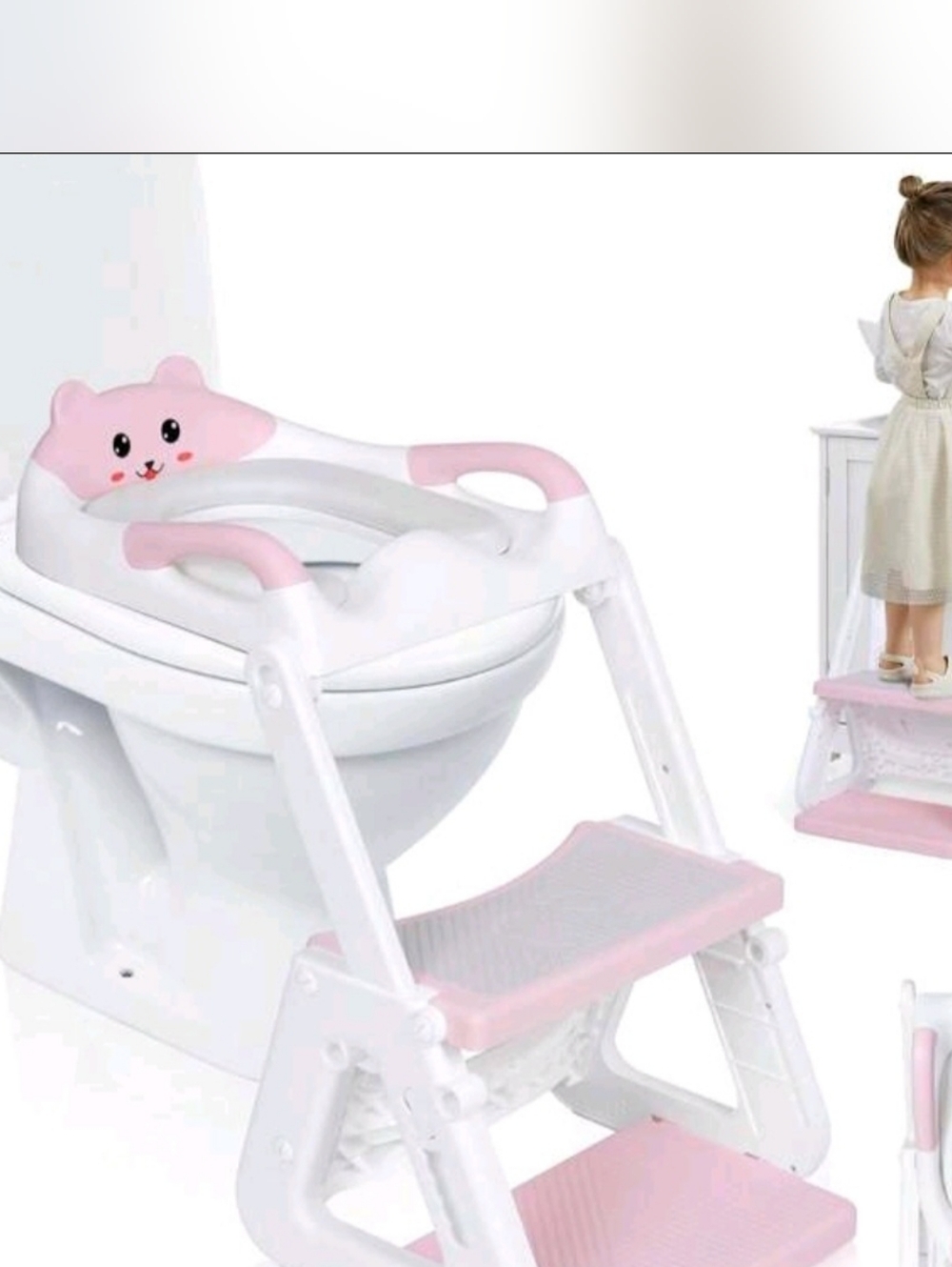 2 In 1 Pink/White Cute Bear Kids Potty Training Seat with Steps Firm Price Is$45
